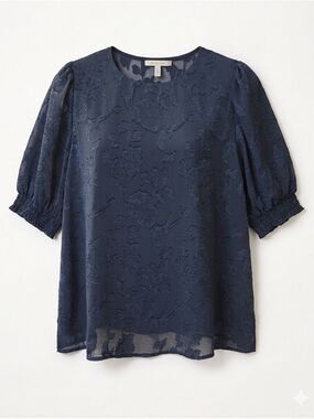 Beacon Apparel Floral Textured Blouse Small Lightweight Sheer Top Long Sleeve